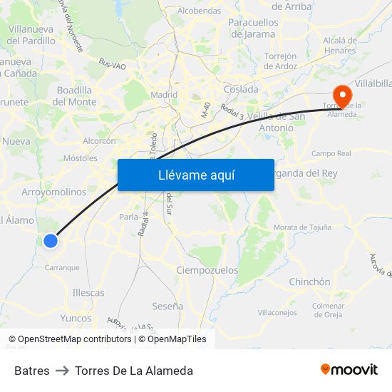 Batres to Torres De La Alameda map