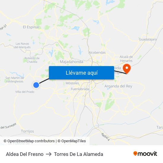 Aldea Del Fresno to Torres De La Alameda map