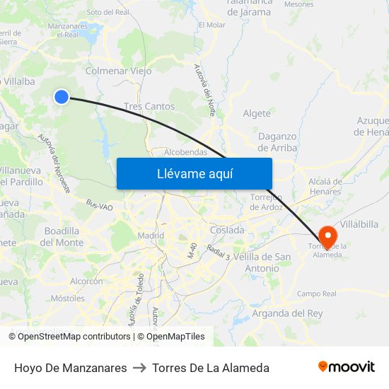 Hoyo De Manzanares to Torres De La Alameda map