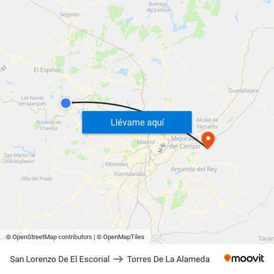 San Lorenzo De El Escorial to Torres De La Alameda map
