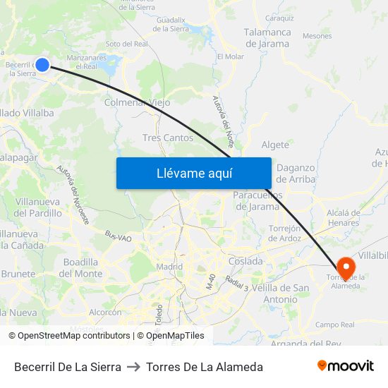 Becerril De La Sierra to Torres De La Alameda map