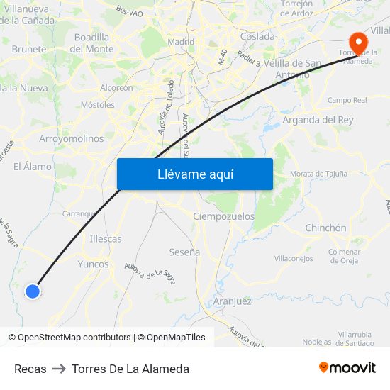 Recas to Torres De La Alameda map