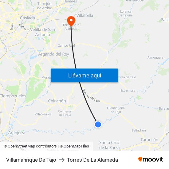 Villamanrique De Tajo to Torres De La Alameda map
