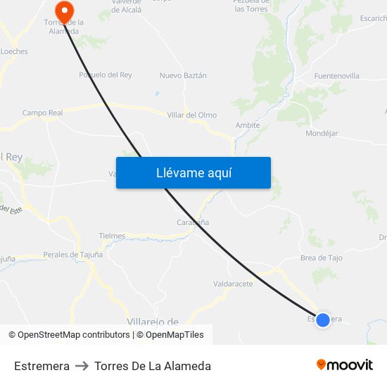 Estremera to Torres De La Alameda map
