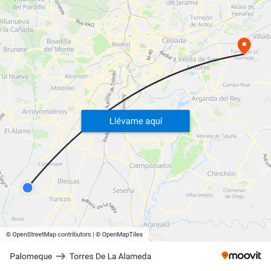 Palomeque to Torres De La Alameda map