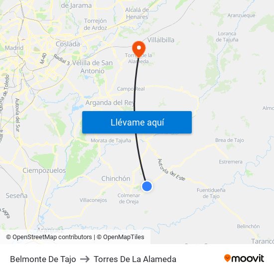 Belmonte De Tajo to Torres De La Alameda map