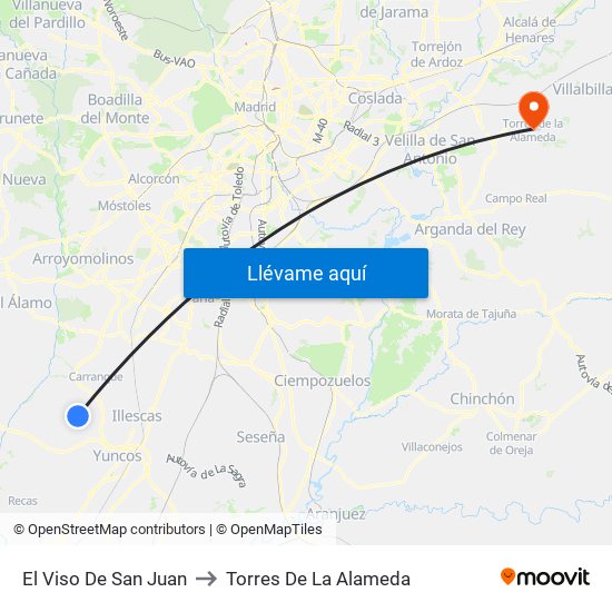 El Viso De San Juan to Torres De La Alameda map