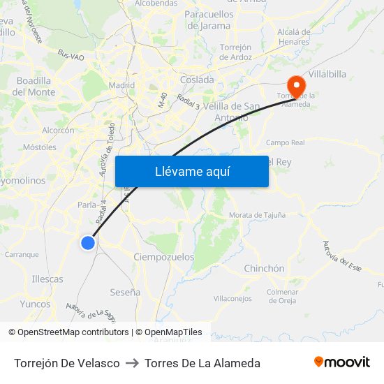 Torrejón De Velasco to Torres De La Alameda map