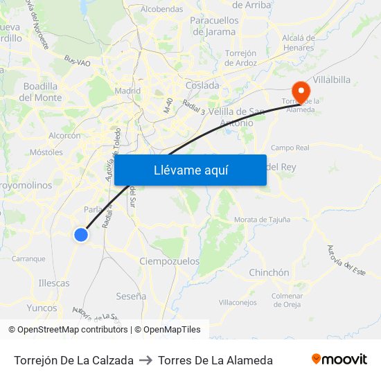 Torrejón De La Calzada to Torres De La Alameda map