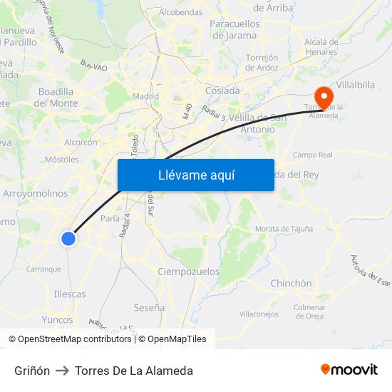 Griñón to Torres De La Alameda map