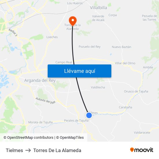 Tielmes to Torres De La Alameda map