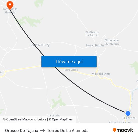 Orusco De Tajuña to Torres De La Alameda map