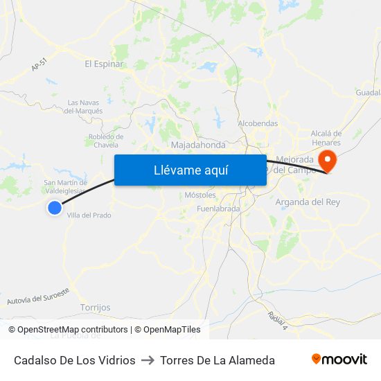 Cadalso De Los Vidrios to Torres De La Alameda map