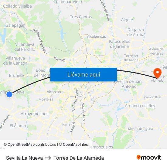 Sevilla La Nueva to Torres De La Alameda map