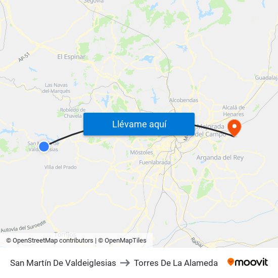 San Martín De Valdeiglesias to Torres De La Alameda map