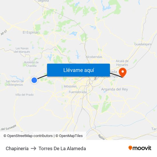 Chapinería to Torres De La Alameda map