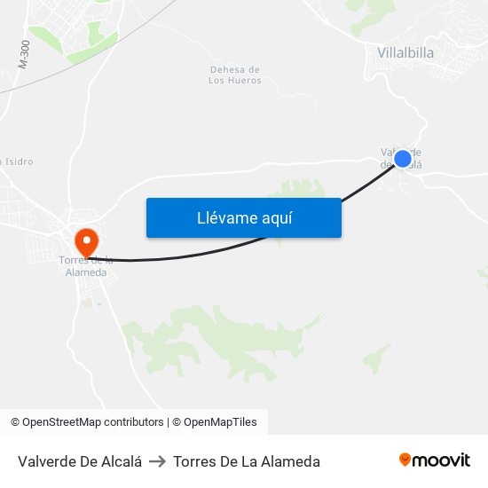 Valverde De Alcalá to Torres De La Alameda map