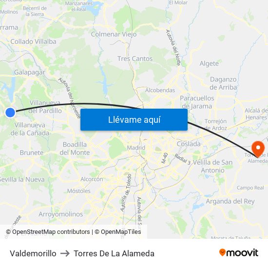 Valdemorillo to Torres De La Alameda map