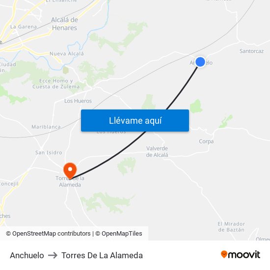 Anchuelo to Torres De La Alameda map