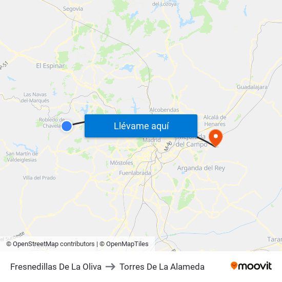 Fresnedillas De La Oliva to Torres De La Alameda map