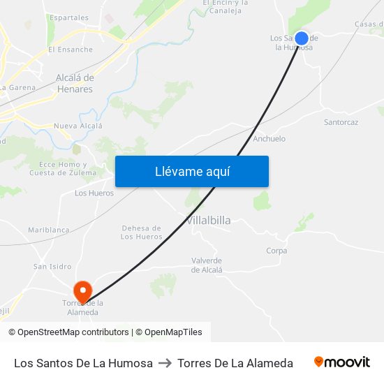 Los Santos De La Humosa to Torres De La Alameda map