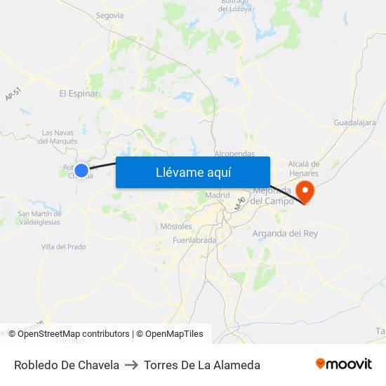 Robledo De Chavela to Torres De La Alameda map