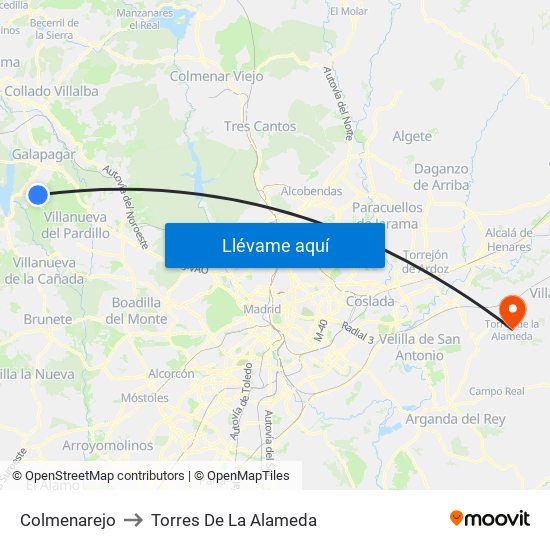 Colmenarejo to Torres De La Alameda map