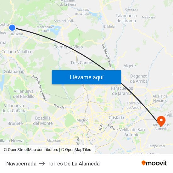 Navacerrada to Torres De La Alameda map
