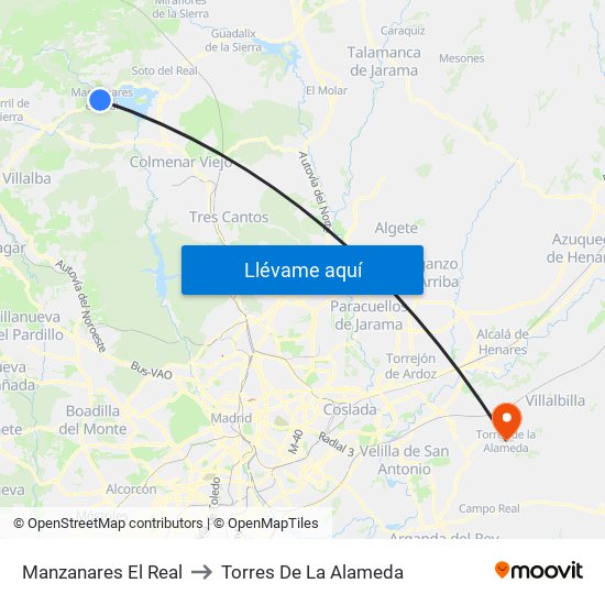 Manzanares El Real to Torres De La Alameda map