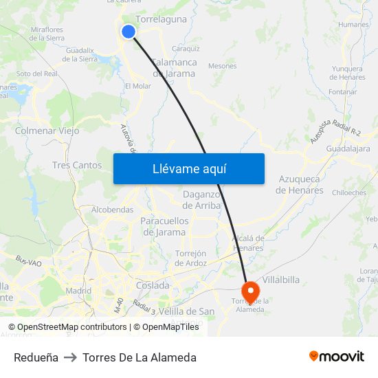 Redueña to Torres De La Alameda map