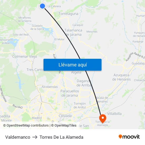 Valdemanco to Torres De La Alameda map