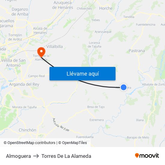 Almoguera to Torres De La Alameda map