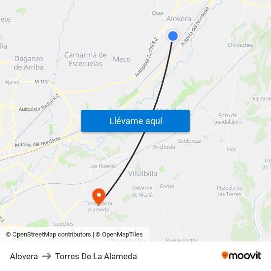 Alovera to Torres De La Alameda map
