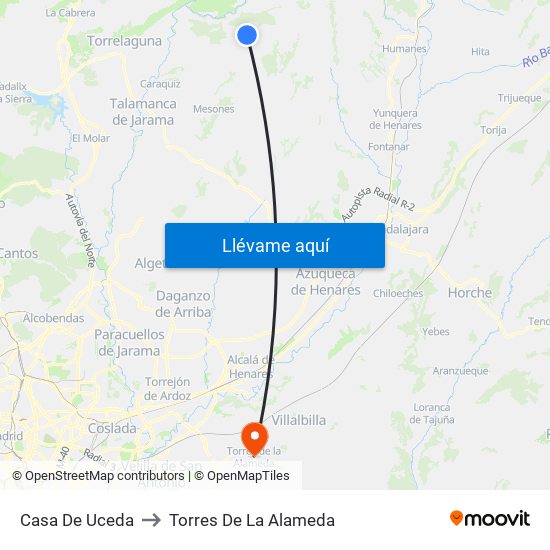 Casa De Uceda to Torres De La Alameda map