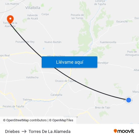 Driebes to Torres De La Alameda map