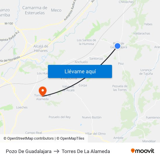 Pozo De Guadalajara to Torres De La Alameda map