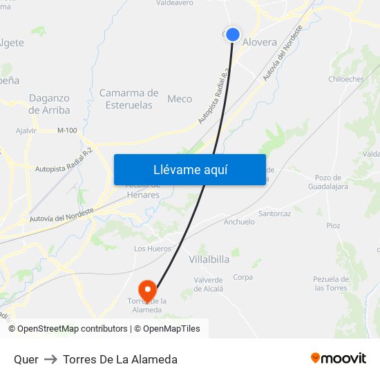 Quer to Torres De La Alameda map