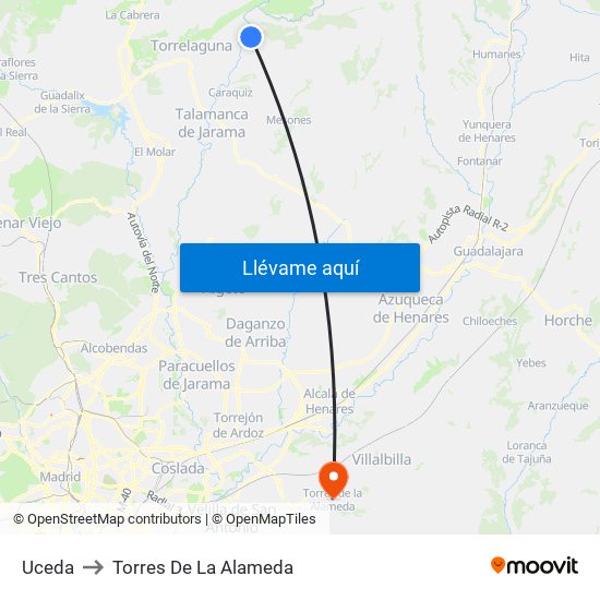 Uceda to Torres De La Alameda map