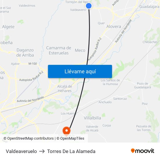 Valdeaveruelo to Torres De La Alameda map