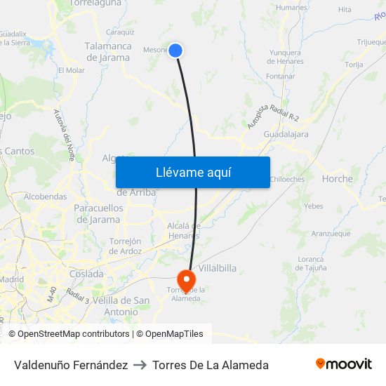 Valdenuño Fernández to Torres De La Alameda map
