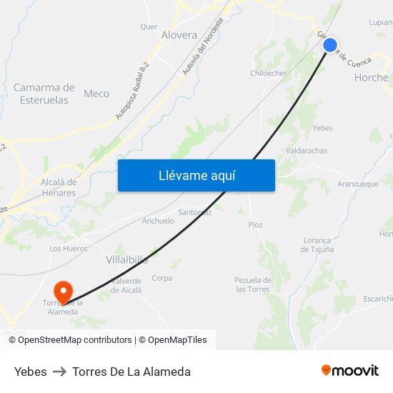 Yebes to Torres De La Alameda map