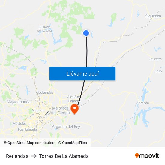 Retiendas to Torres De La Alameda map