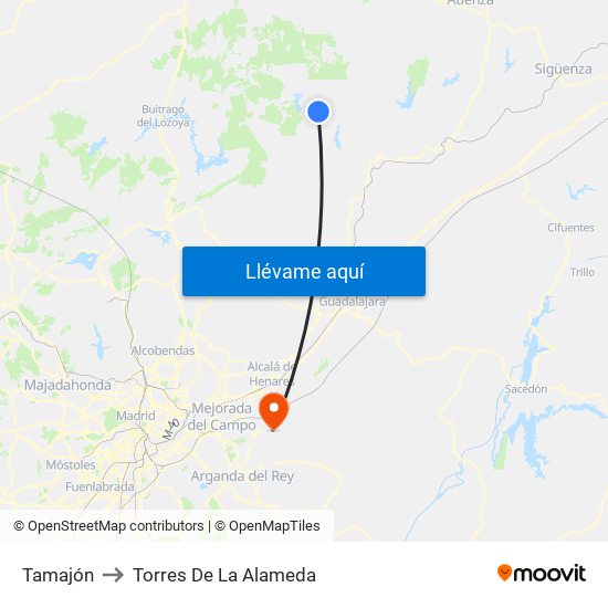Tamajón to Torres De La Alameda map