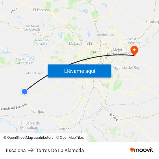 Escalona to Torres De La Alameda map