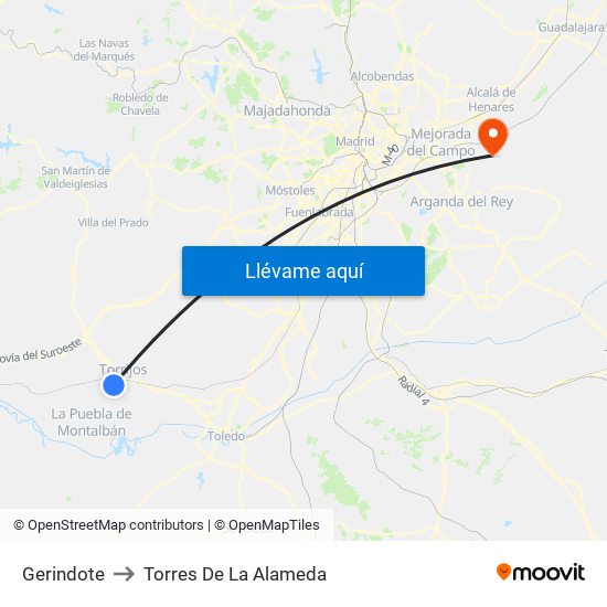 Gerindote to Torres De La Alameda map