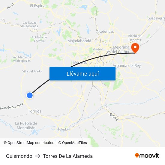 Quismondo to Torres De La Alameda map