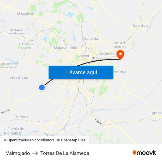 Valmojado to Torres De La Alameda map