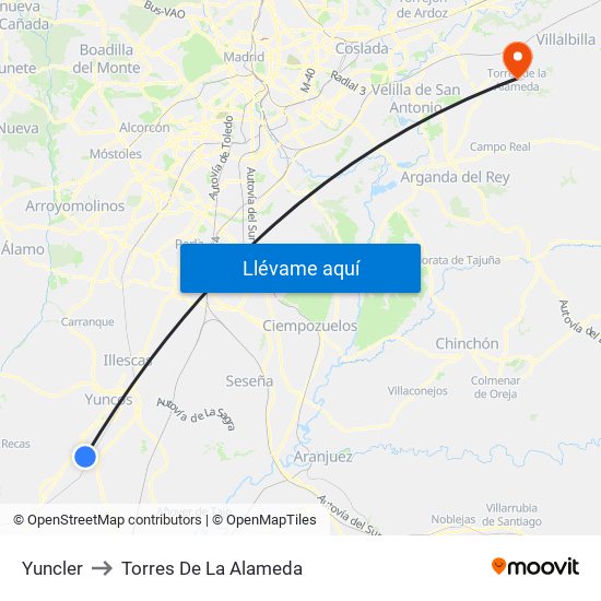Yuncler to Torres De La Alameda map
