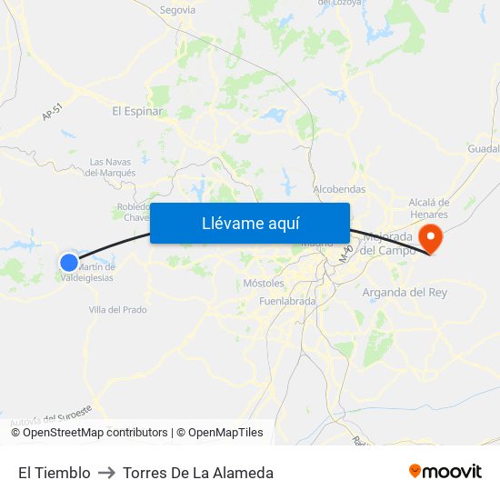 El Tiemblo to Torres De La Alameda map