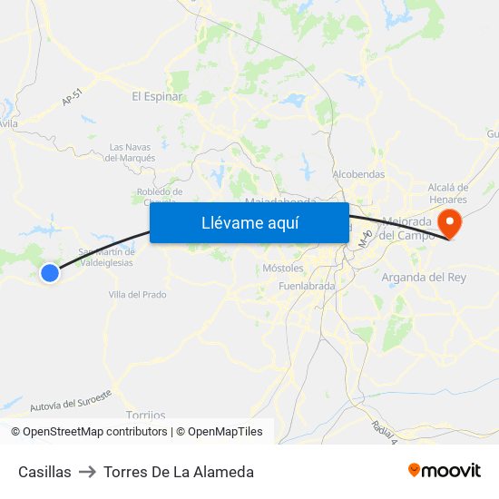 Casillas to Torres De La Alameda map